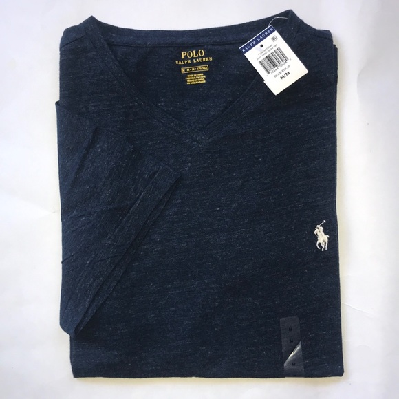POLO RALPH LAUREN T-SHIRT V-NECK NAVY HEATHER - Picture 1 of 3